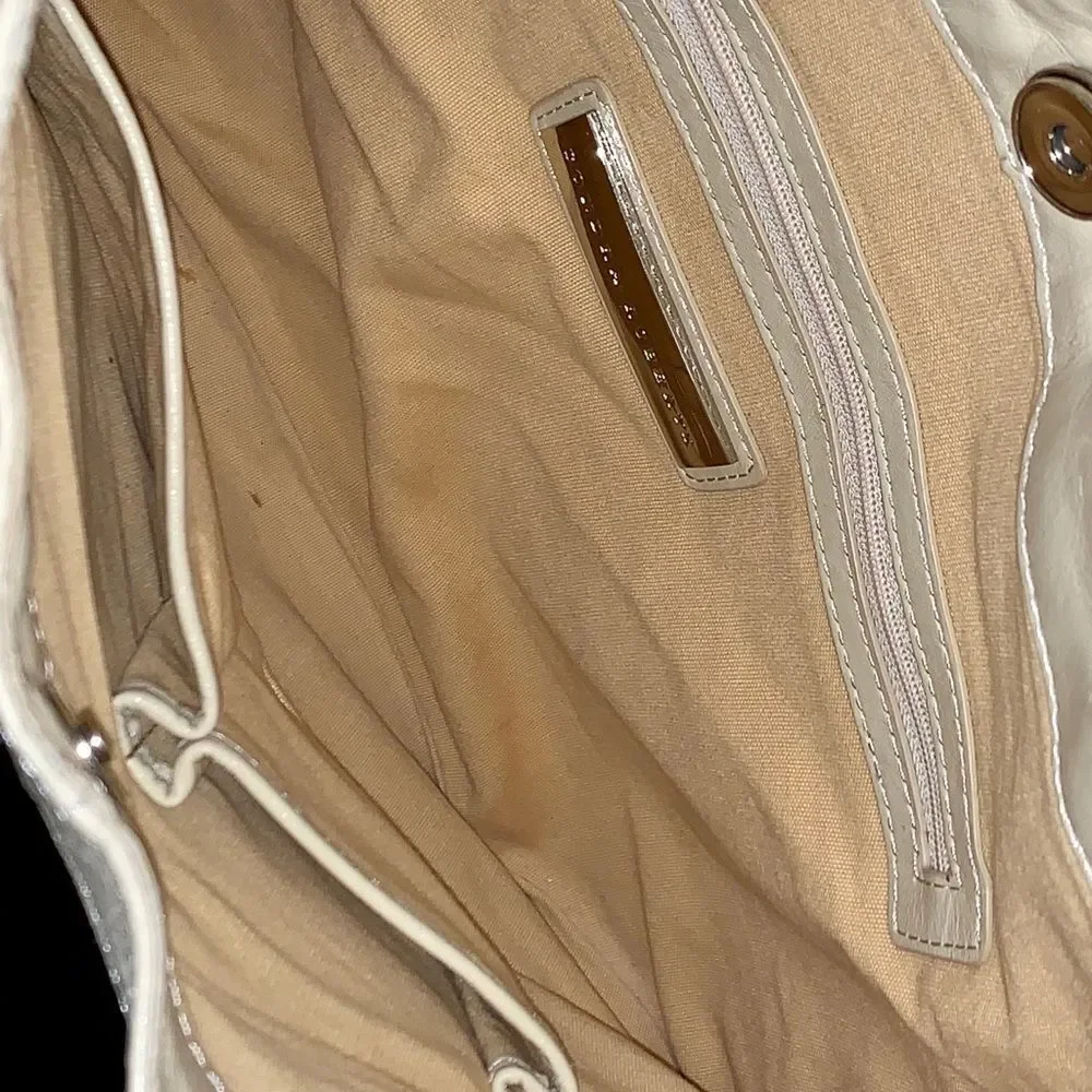 Sandra Roberts Leather Cream Hobo Bag